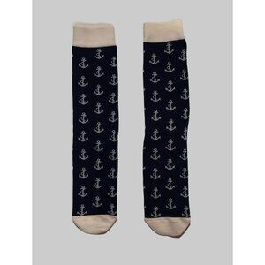 NWOP Navy Blue Anchor Crew Socks Nautical Preppy Sorority Delta Gamma Style 16"